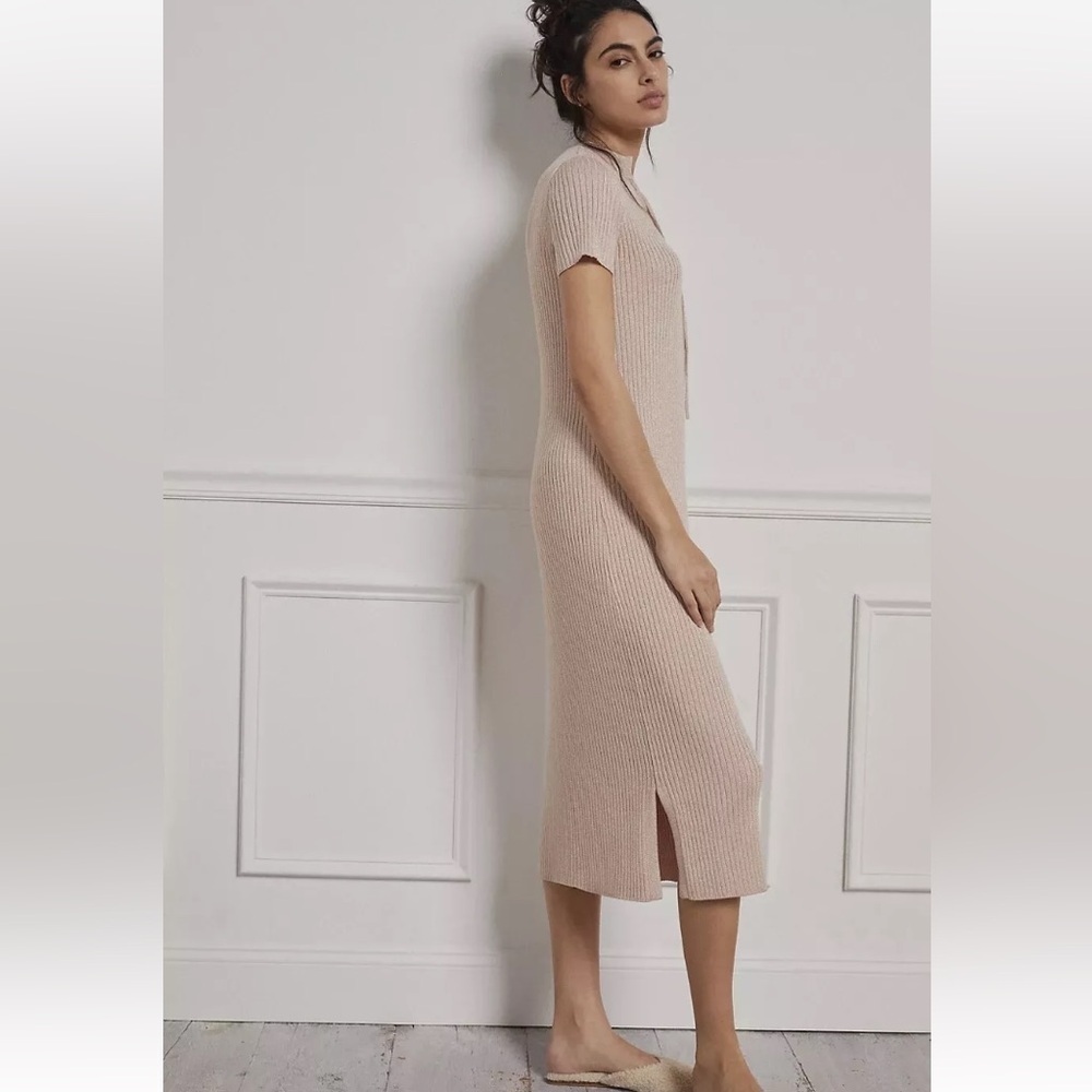 ANTHROPOLOGIE Opal Shimmer Ribbed Short Sleeve Midi Dress - Picture 4 of 13